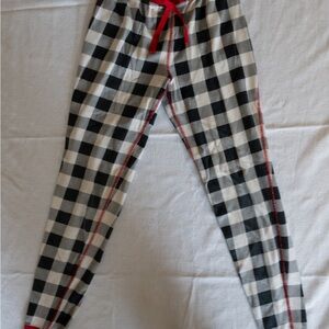 Hanna Andersson Black and White Checkered Leggings with Red Trim